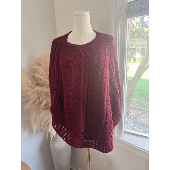 Anthro Angel of the North Poncho Sweater Size XS Burgundy Dolman Sleeve - Picture 2 of 10